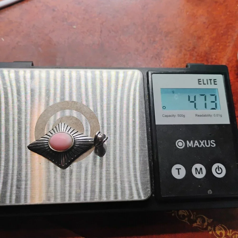 Sterling Silver Pink Conch Shell Diamond Shaped Pendant Unique Design Wide Stamp - Picture 7 of 7